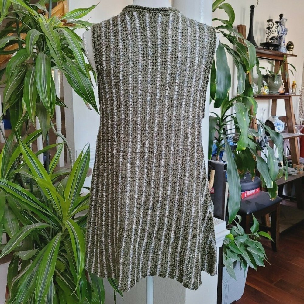 Cottage Core Pullover Knit Vest Tunic Striped BOHO One Size Sm-Lg Olive Green - Picture 6 of 10